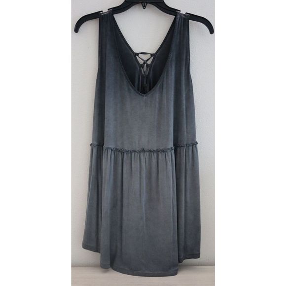 Torrid Women's Plus Sz 2 (2XL 18-20) Nine Iron Gray Lace-Up Babydoll Tank - Picture 1 of 12